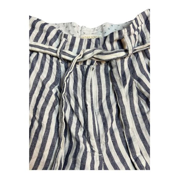 Cynthia Rowley Striped Linen Paper Bag Shorts Tie Waist Casual Preppy Twee 4 - Picture 2 of 7